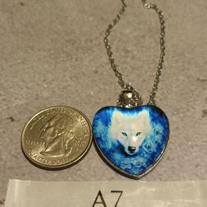 Blue Wolf Heart Pendant Necklace